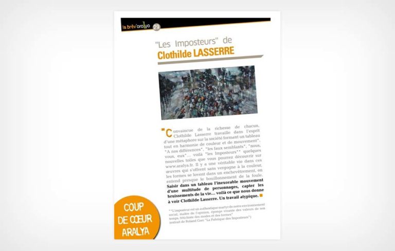 Clothilde Lasserre Artiste « coup de coeur » dans l’E-magazine ARALYA Avril 2015